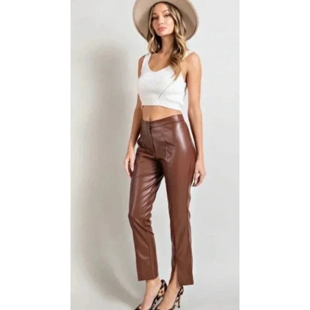 Wildfox Princess Seams Brown Faux Leather Sit Hem Pants Size XS NWOT‎ Size XS